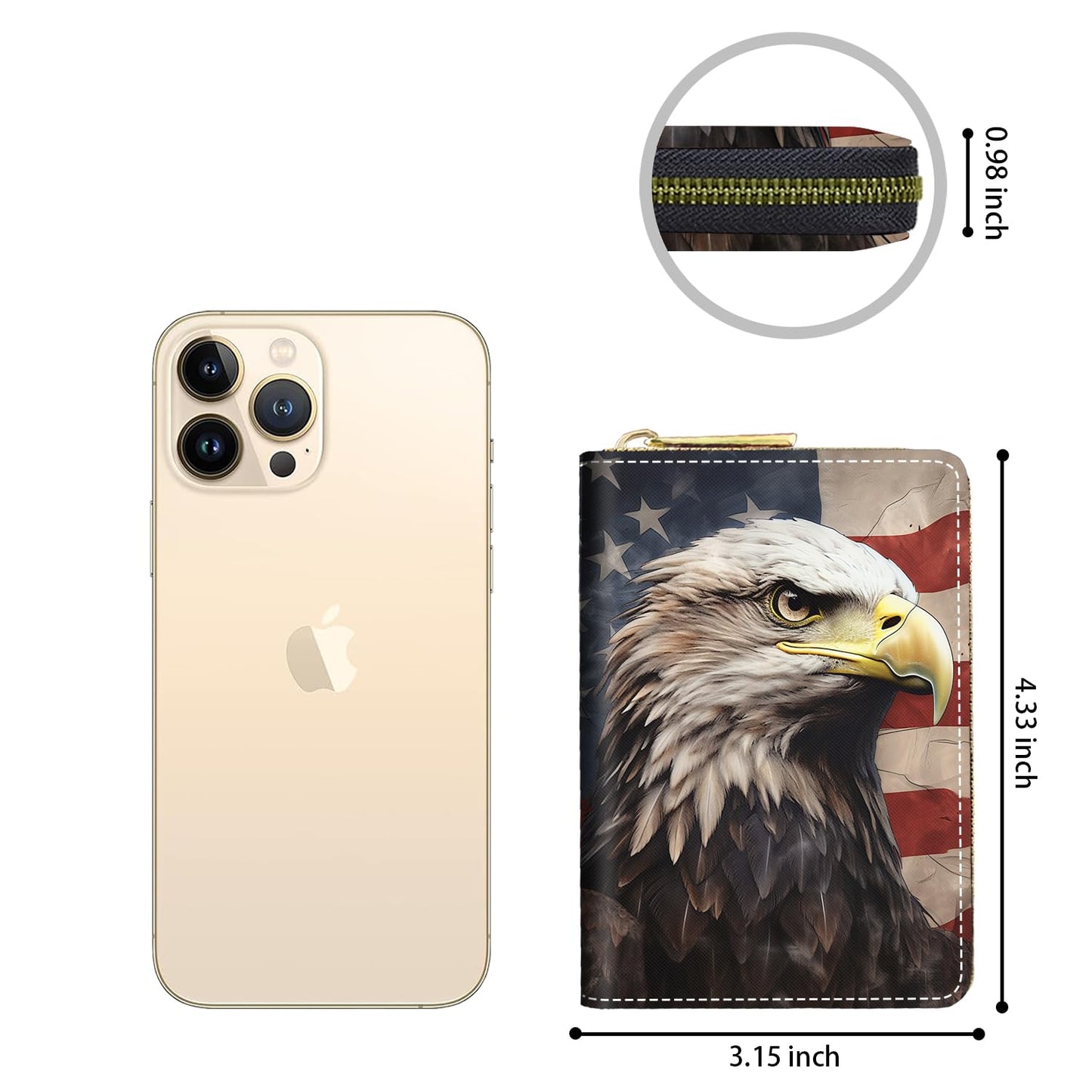 TBXOSTN Small Credit Card Holder Wallets for Women, RFID Blocking Slim Leather Card Case Wallet with Zipper Accordion Wallets, Patriotic American Flag Bald Eagle
