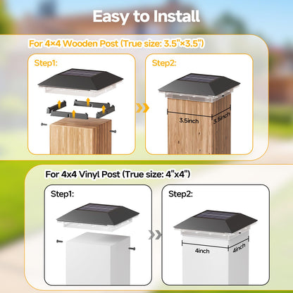 Mlambert 12 Pack Solar Post Cap Lights Outdoor - 3 Lighting Modes Waterproof LED Solar Post Lights Fit 3.5×3.5 Wood/4×4 Vinyl Fence Deck Posts, Black