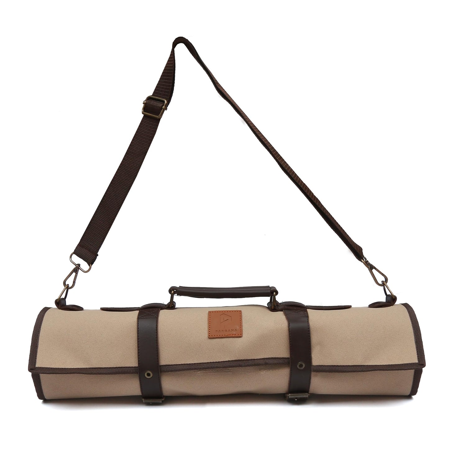 Pargana Chef Knife Roll Bag 9 Knife Slots - Durable Water-Resistant Acrylic Canvas Knife Roll Case Adjustable Leather Shoulder Strap & Handle - Fits 12” Knives & Honing Steel -Culinary Travel-Friendly