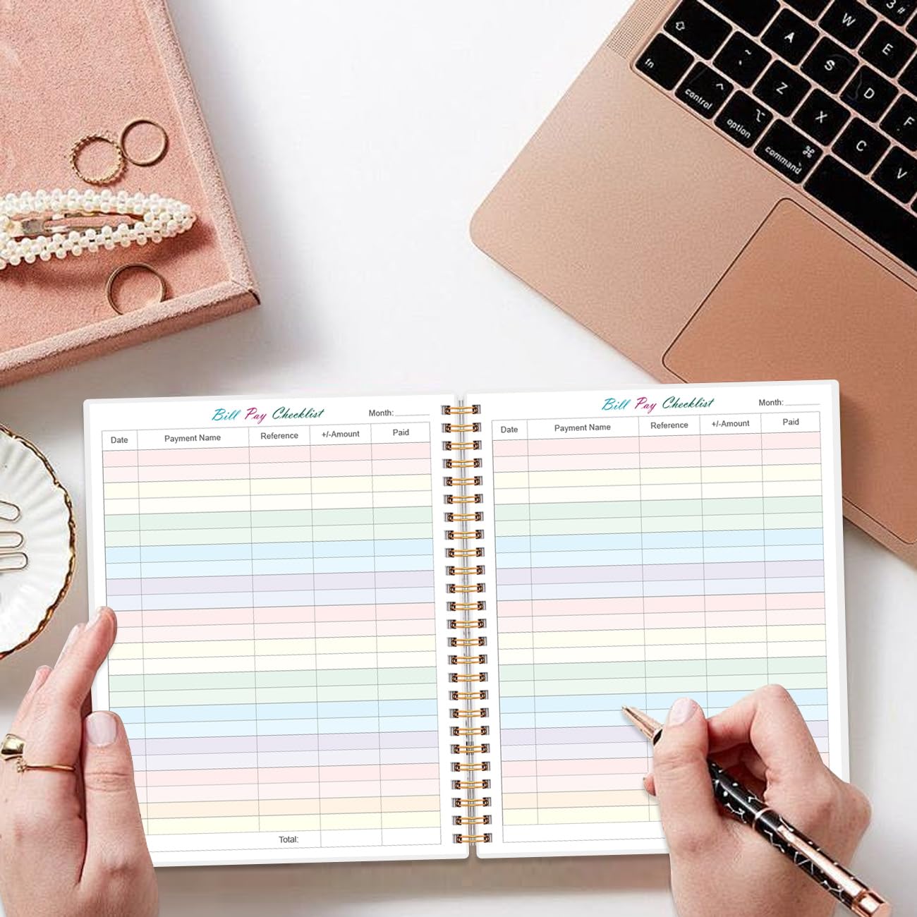 Bill Tracker Notebook - Monthly Bill Organizer & Planner for Personal Budgeting Financial, Monthly Bill Payment Checklist, 8.5" x 11", Black Flowers