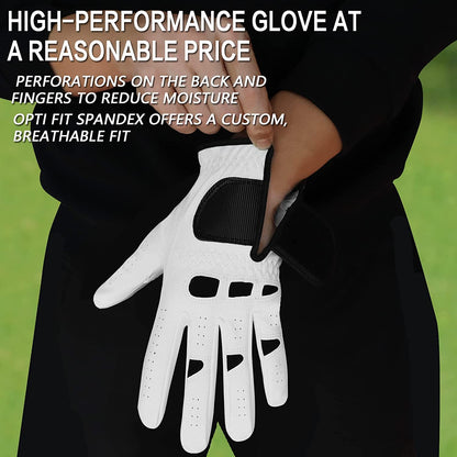 Amy Sport Golf Gloves Men Left Hand Right Handed Golfer 3 Pack with Ball Marker Soft Leather Weathersof Grip Mens Glove Size S M ML L XL XXL 3XL (3 Pack-White, Large, Worn on Left Hand)