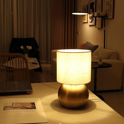 Modern Small Table Lamp Set of 2, Minimalist Nightstand Bedside Lamps with One-Button Inline Switch, 10.4 Inch Desk Light for Bedroom, Living Room,Including Light Bulb（Golden）
