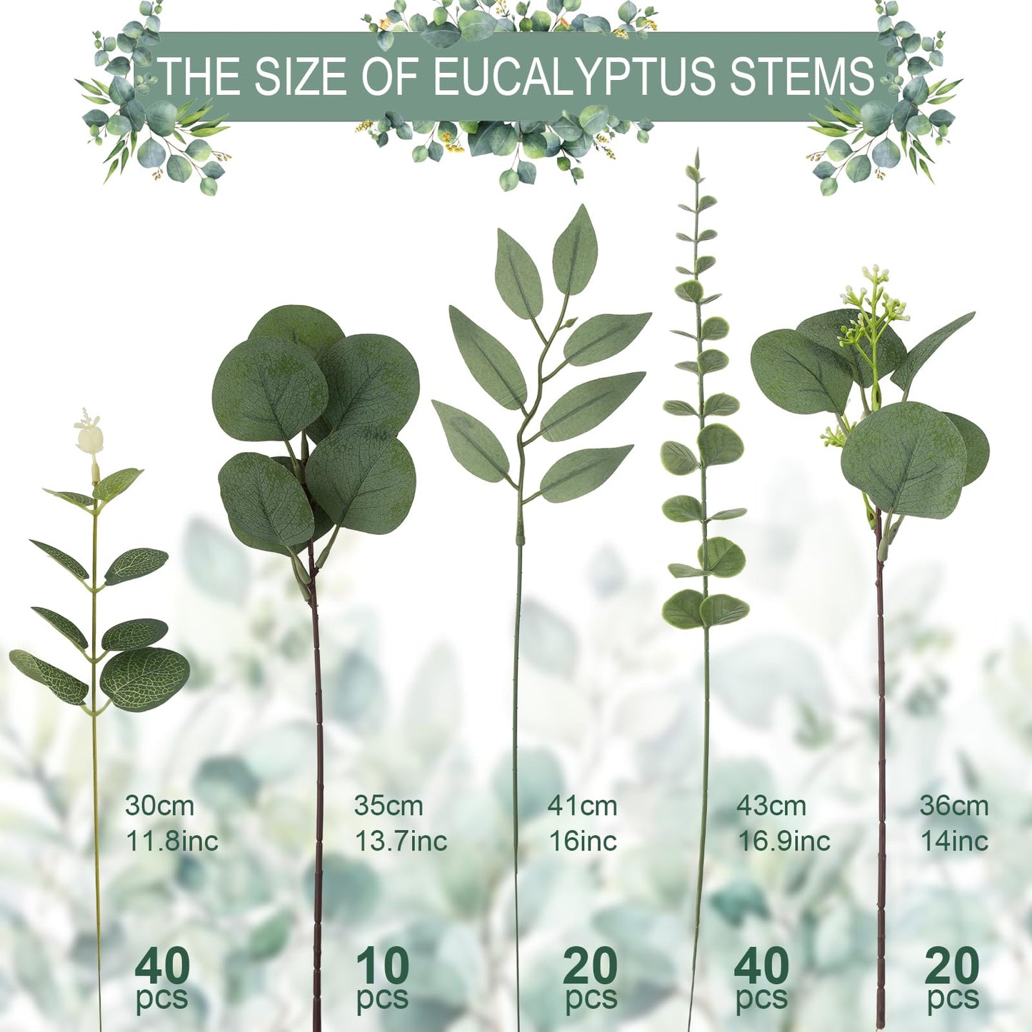 lovemoon 130 Pcs Artificial Mixed EucalyptusStems Bulk, 5 Kinds of Faux GreeneryEucalyptus Leaves Bulk for Vase Wedding DIY Bouquets Floral Arrangement Home Decor (130, Green)