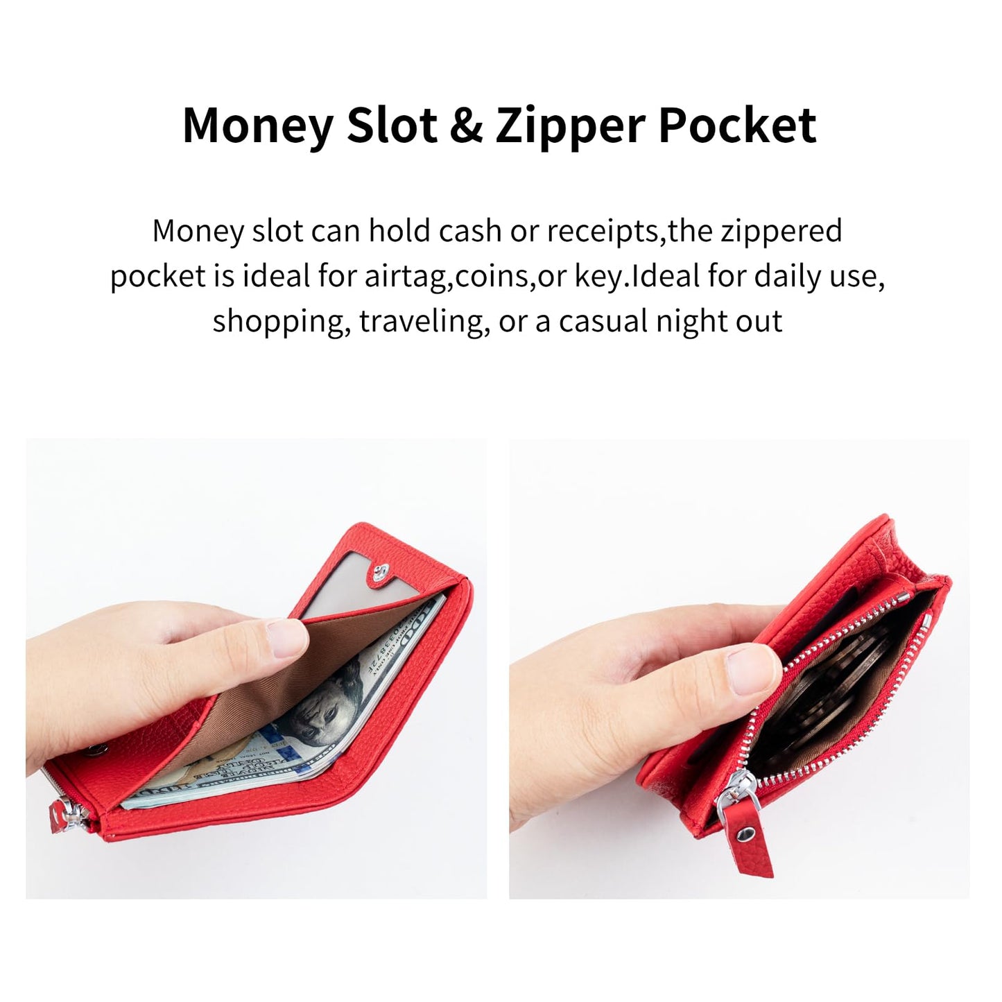 ilovever Small Wallet Women Soft Leather RFID Blocking Card Holder with Zipper Pocket Bifold wallet,Red
