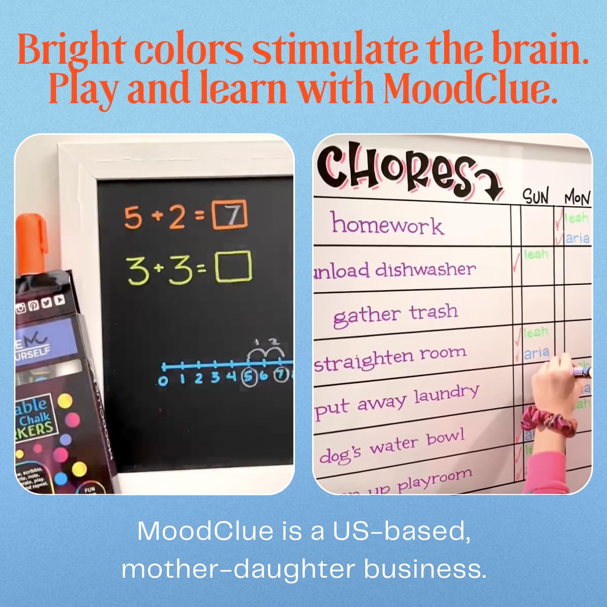 MoodClue Liquid Chalk Markers for Glass Erasable – 6 Neon Wet & Dry Erase Chalk Markers, Reversible Fine & Bold Tip, Washable Window, Mirror, Whiteboard, Blackboard & Car Window