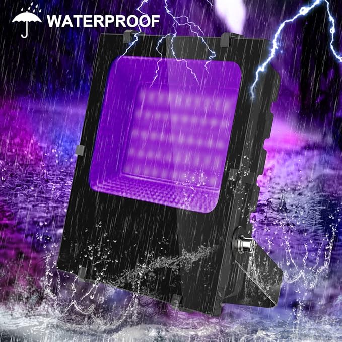 300W Black Lights Outdoor, Commercial High Power LED Black Light Flood Lights IP66 Waterproof Blacklight FloodLight 395nm Black Light Spotlight for Glow Party Large Space, Halloween (2 Pack)