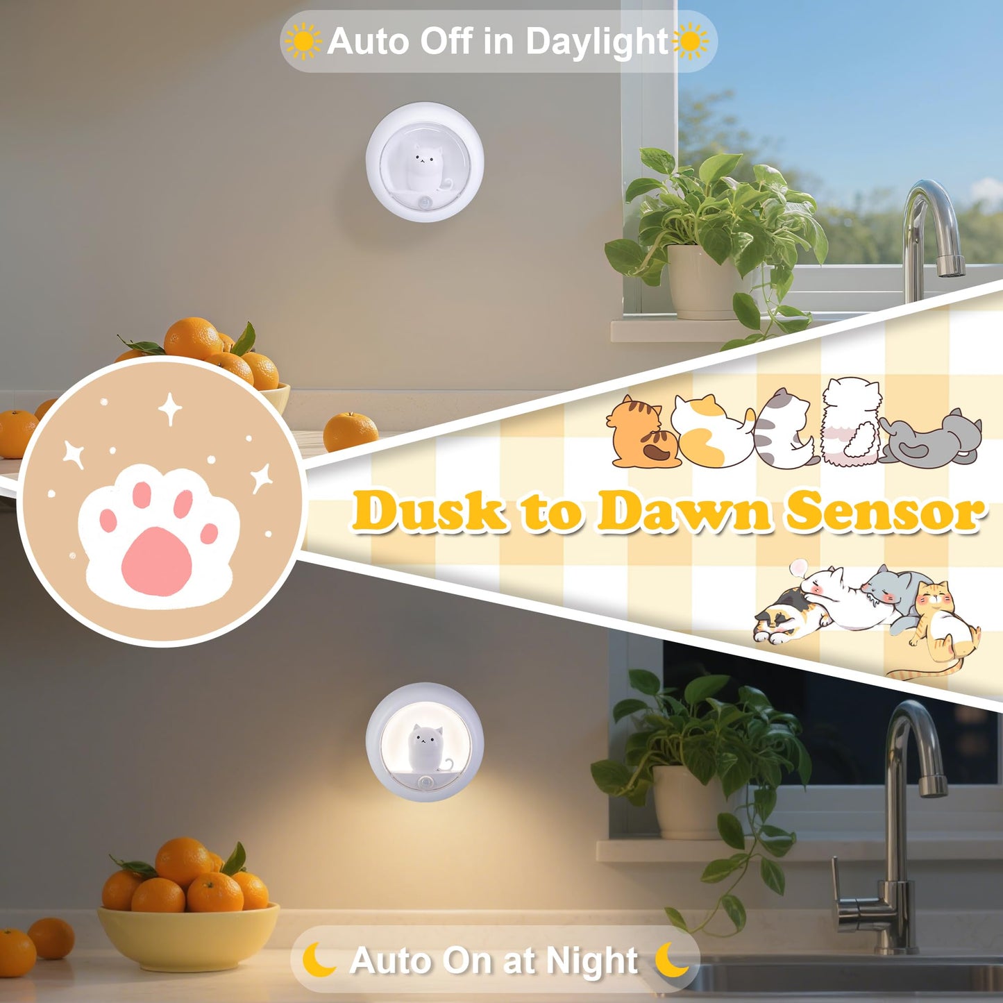 Attivolife Cat Magnetic Motion Sensor Light, Rechargeable Locker Night Lamp Dimmable, Warm White LED, Bedroom Hallway Stair Bathroom Kitchen