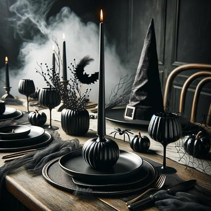 12-Inch Tall Dripless Taper Candles Set of 4 - Black Tapered Candles, Perfect for Halloween - Smokeless, Unscented, Long Burning - Hand Poured, Colored Tall Candlesticks - negras