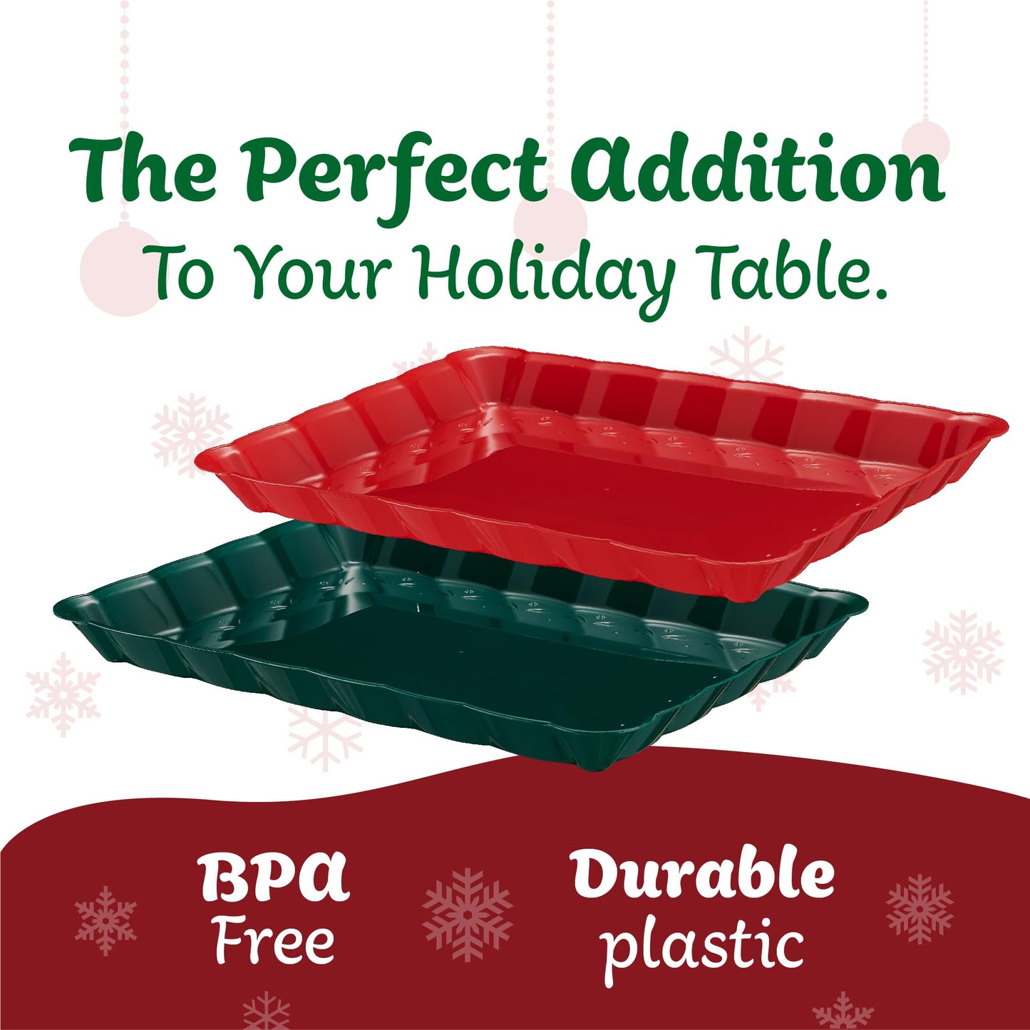 Plasticpro Plastic Serving Trays - Serving Platters Rectangle 9X13 Disposable Party Dish Includes 2 Green & 2 Red Christmas Trays