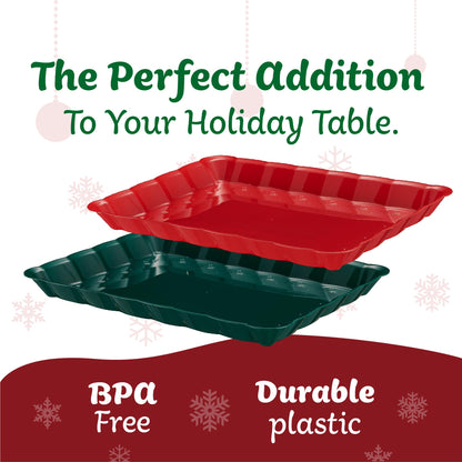 Plasticpro Plastic Serving Trays - Serving Platters Rectangle 9X13 Disposable Party Dish Includes 2 Green & 2 Red Christmas Trays