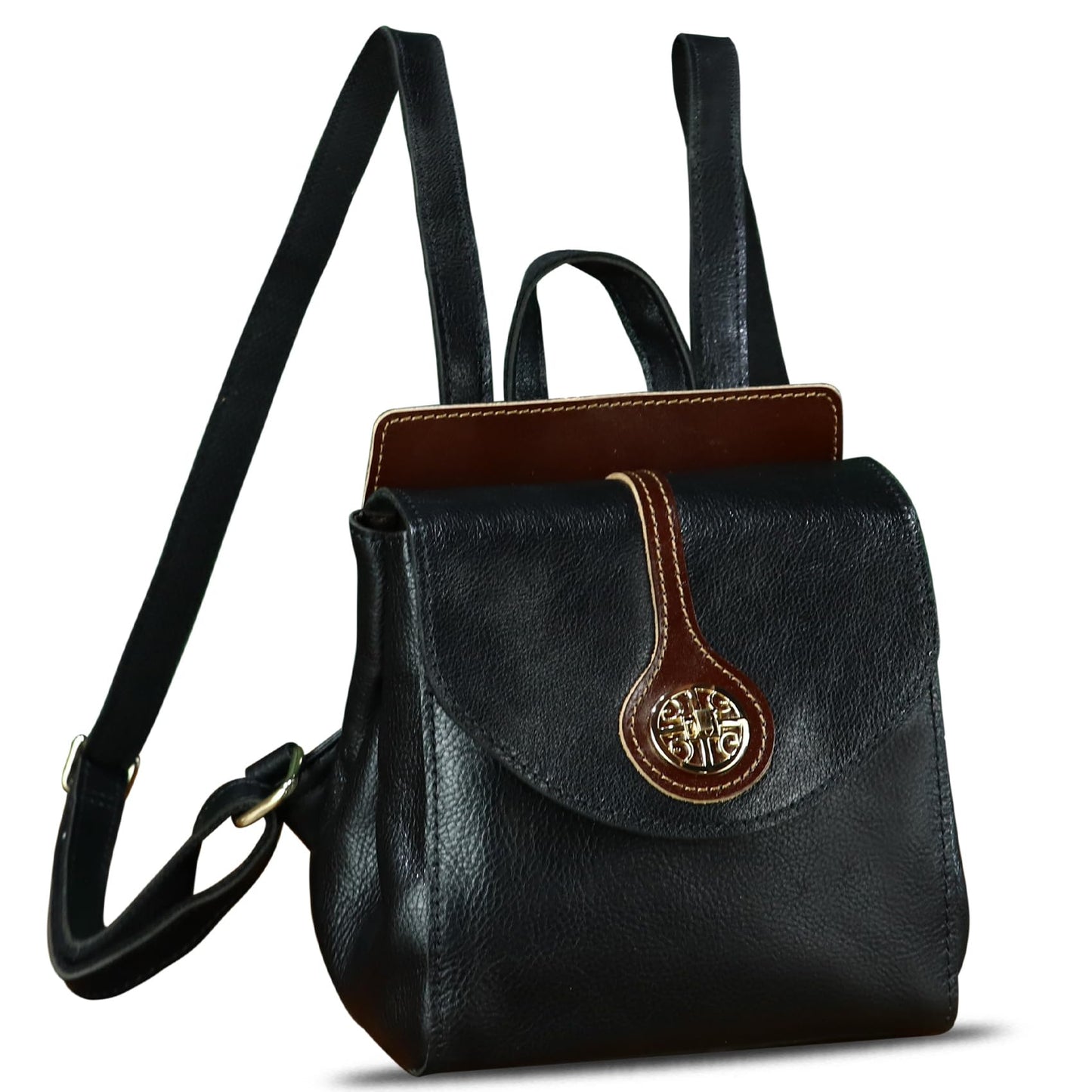 LRTO Genuine Leather Small Backpack Purse for Women Knapsack Casual Daypack College Back Bag (Black)