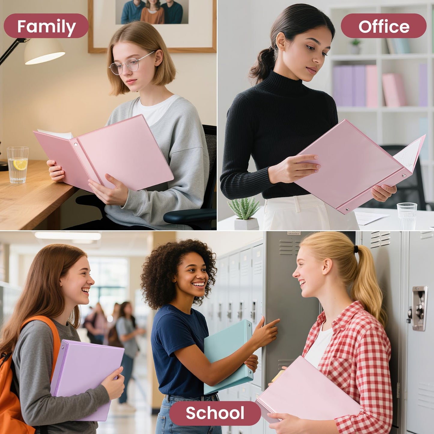 SUNEE 1.5 Inch Binders 3 Ring 4 Pack, Clear View 1 1/2 Inch Binders Three Ring PVC-Free (Fit 8.5x11 Inches) for School or Office Supplies, Assorted Pastel