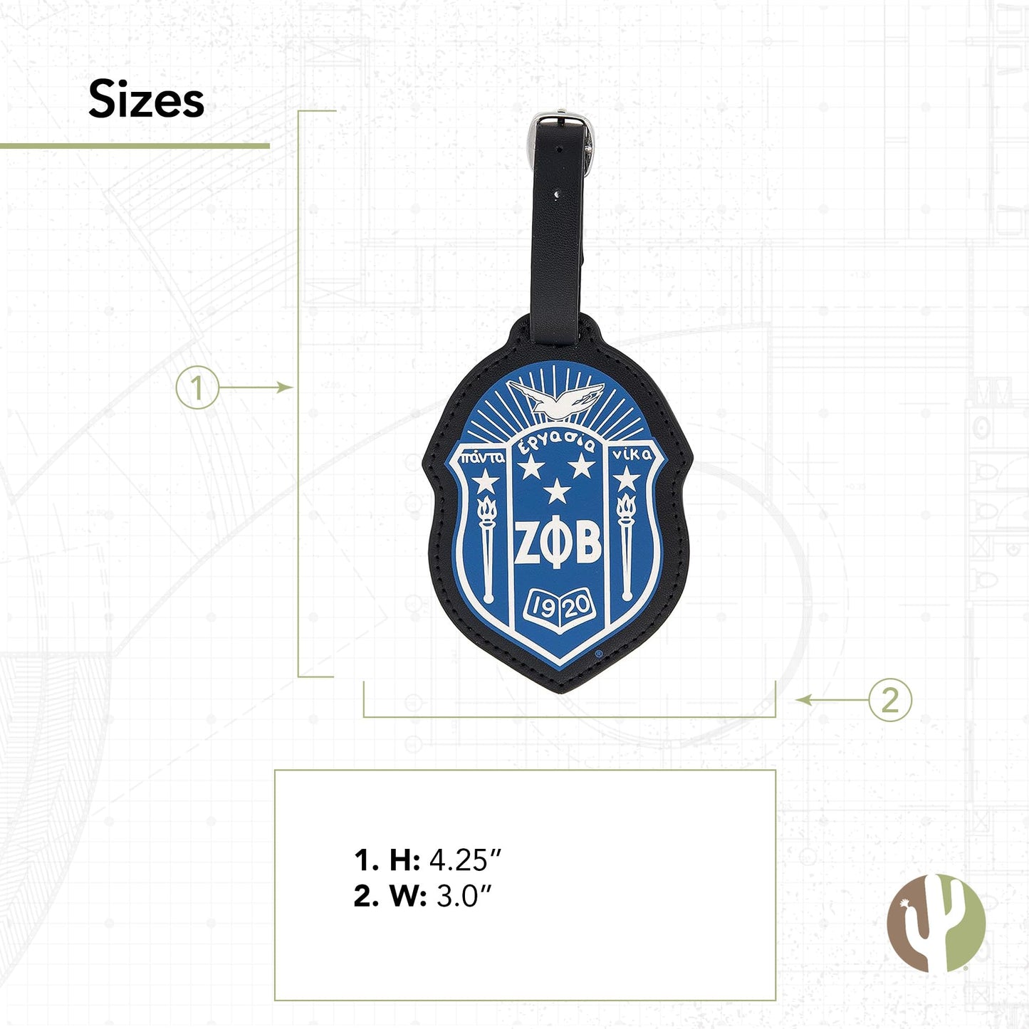 Desert Cactus Zeta Phi Beta Luggage Tag Fraternity (Faux Leather Crest Luggage Tag)