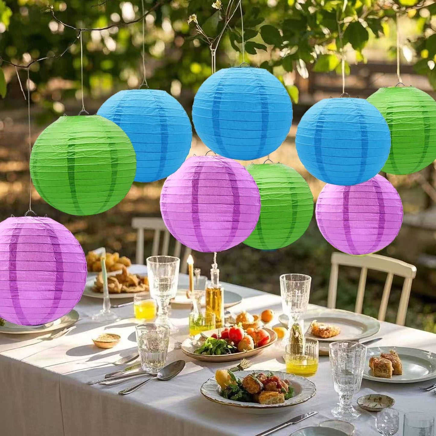 KUNYYI Purple -Green and Blue Paper Lanterns 12Pcs Hanging Lanterns for Birthday Party, Wedding, Home Decor, Baby Shower Festive Decoration