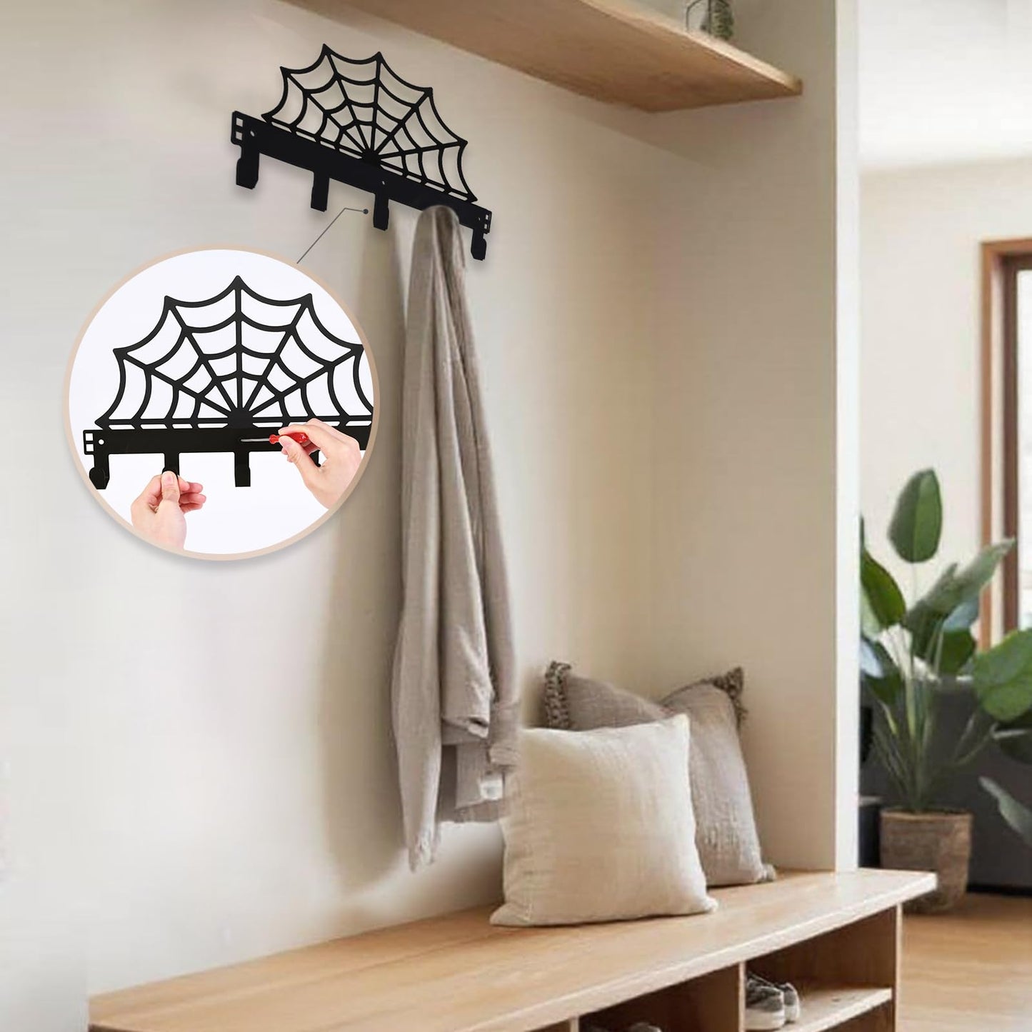 PLALUCY Spider Web Door Hook - Gothic Home Decoration Door Towel Rack - Christmas Wall Decor Towel Hooks for Bathroom Door Mount Wall Mount Coat Hooks Gothic (Spider Web)