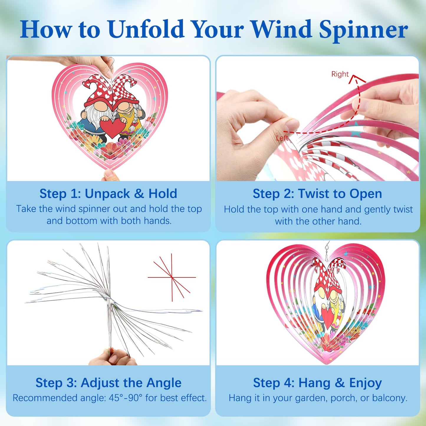 Wazzio Gnome Wind Spinners Outdoor, Gnome Gifts for Women Men Wife Mom Dad Husband, Hanging Wind Spinners for Christmas Thanksgiving, 12 inch Outdoor Indoor Hanging Ornament for Garden Porch Lawn