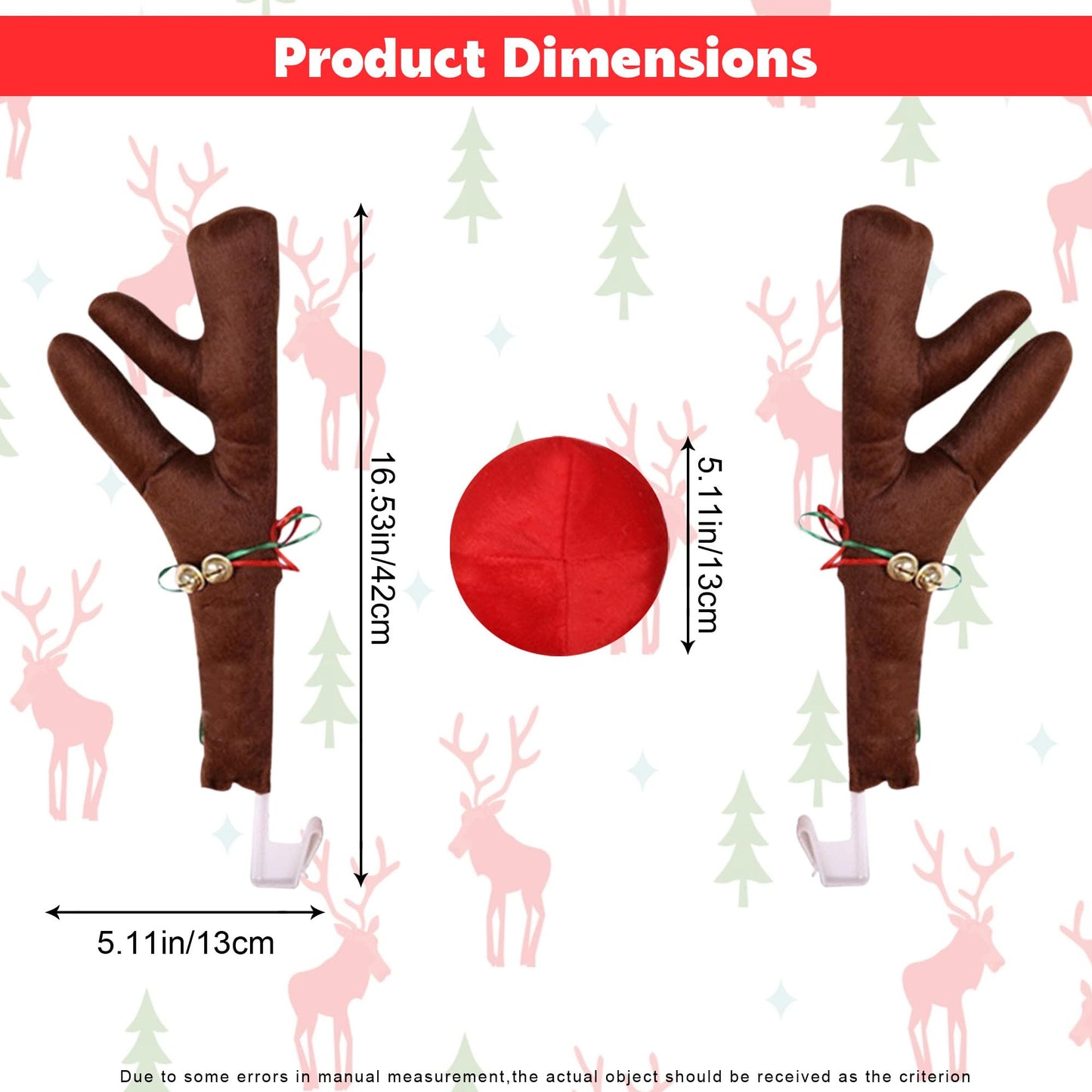 JazSwirl Brown Reindeer Antlers for Cars, Christmas Car Decoration Set, Christmas Car Decoration, Car Reindeer Antlers & Nose for Christmas, Car Antlers Antenna Toppers for Christmas