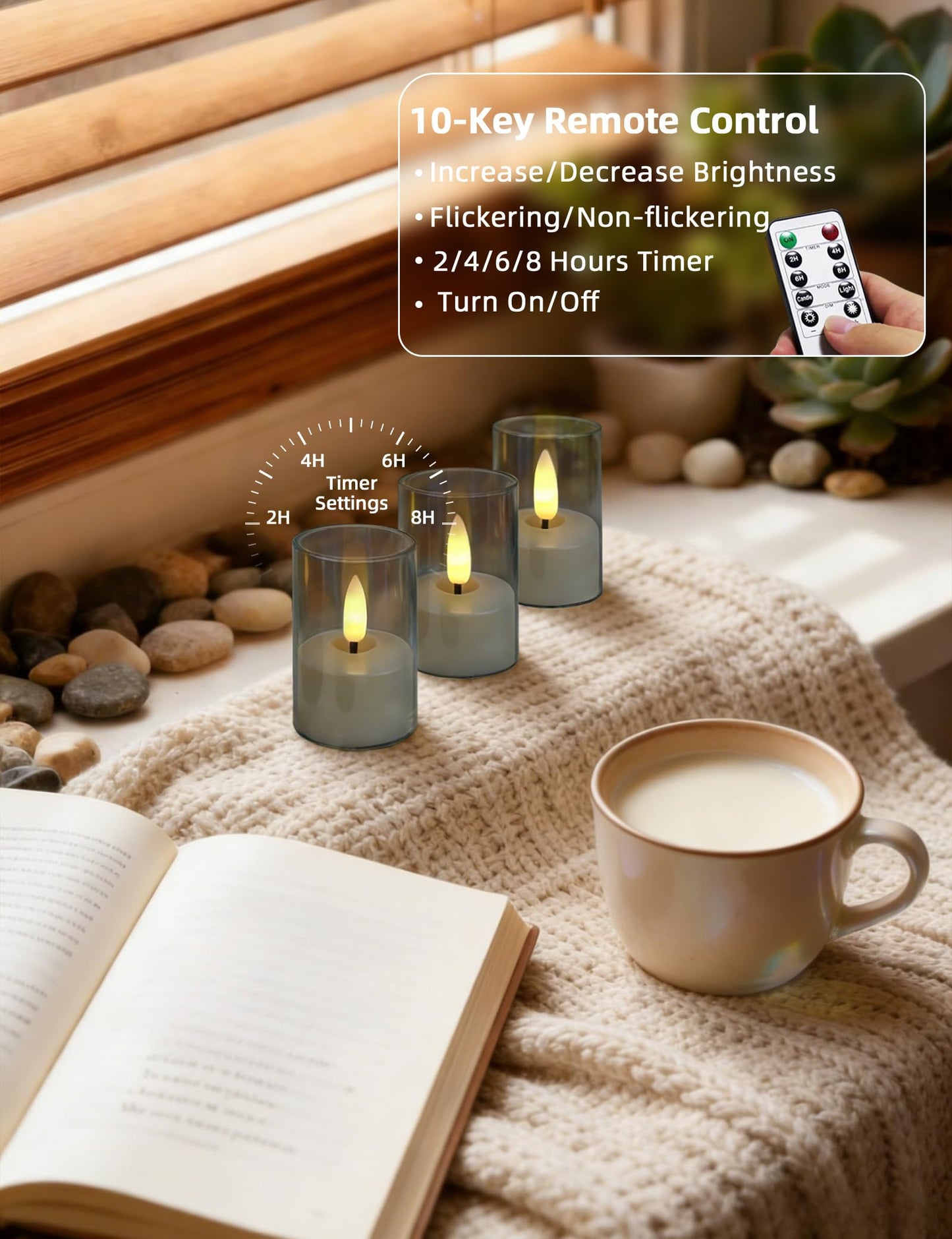 Utwickeln Rechargeable Flameless Tea Light Candles with Remote&2-8H Timer,6-Pack,USB-C,LED Tea Lights for Soccer Fan Party Decor,Home,Wedding Reception,Dinner Party,Living Room & Hotel,Gray Acrylic