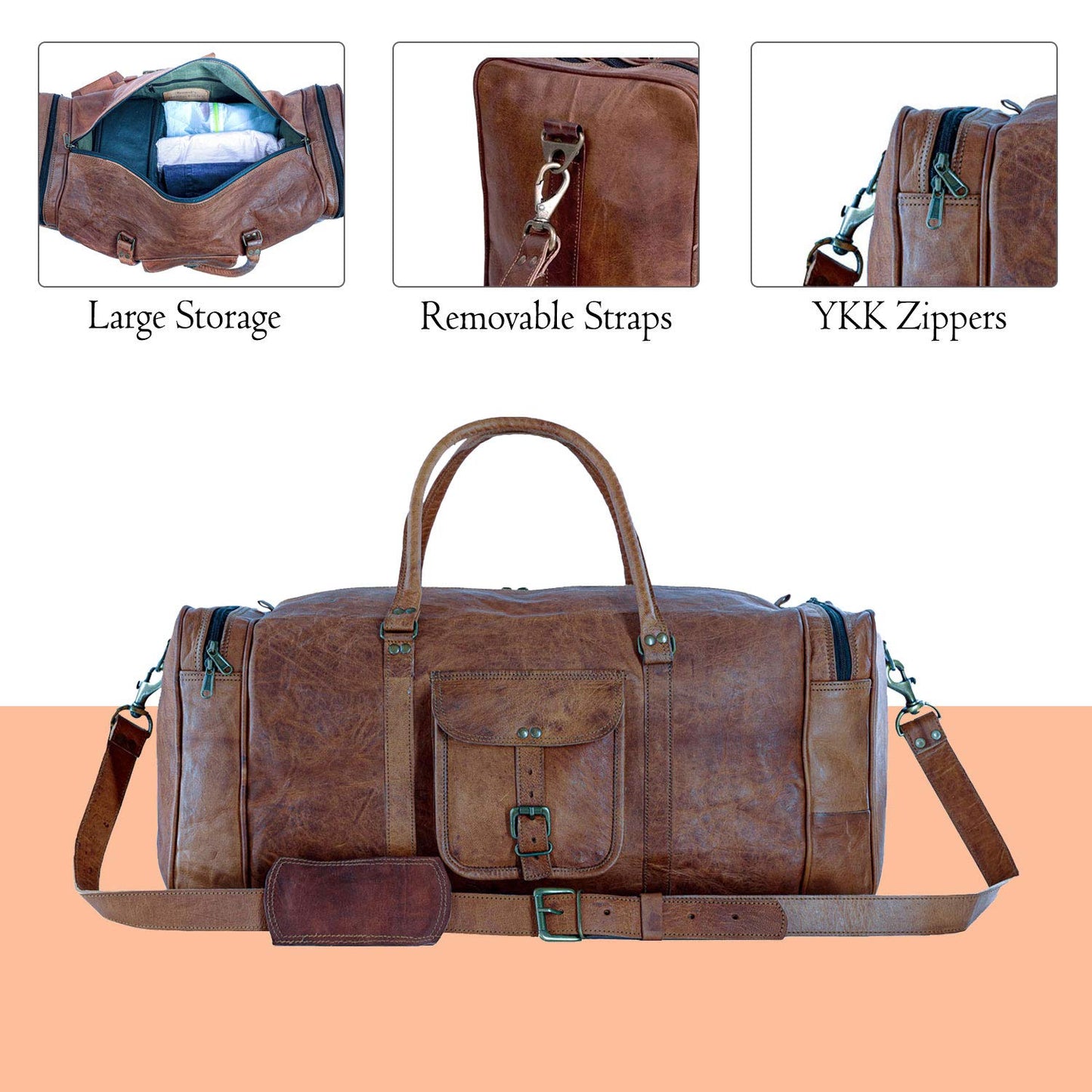 Leather Duffel Bag 32 inch Large Travel Bag Gym Sports Overnight Weekender Bag by Komal's Passion Leather (21 inch)
