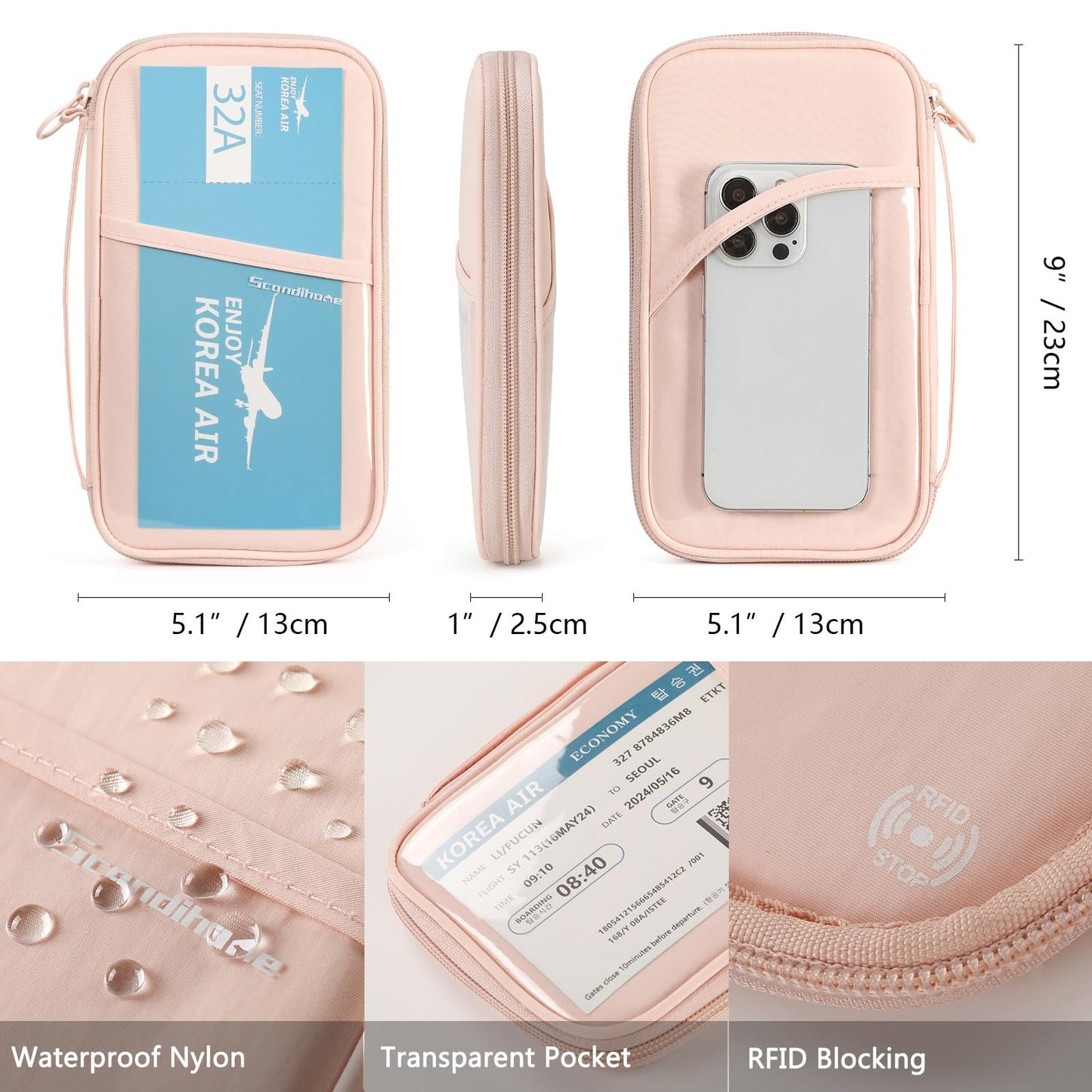 SEPWIK Travel Passport Wallet RFID Family Passport Holder with Hand Strap, Waterproof Travel Document Organizer for Credit Card, Boarding Pass, ID, Money, Flight Tickets Scandihome Series