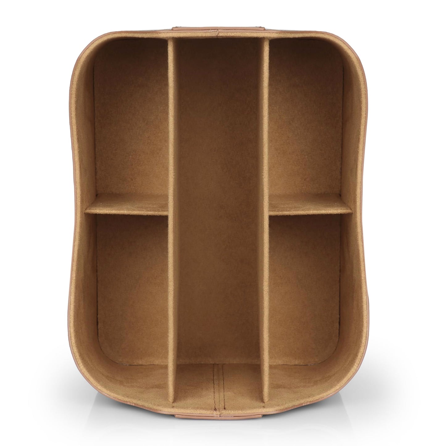 Londo PU Vegan Leather Desk Organizer Cube with Tablet Slot, Nightstand Caddy & Couch Organizer — 4 Remote Pockets + iPad/Kindle Slot, Makeup Brush Holder, Suede Lined, 8 x 6.1 x 6.1 in, Light Brown