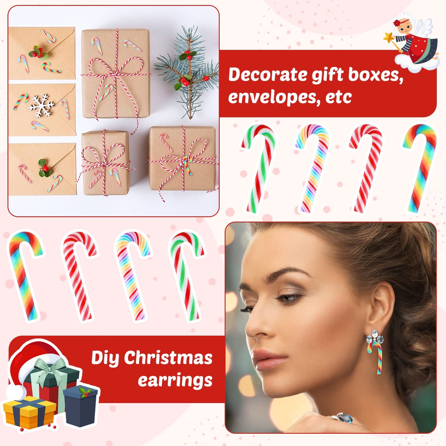 Giegxin 120 Pcs Christmas Mini Candy Cane for Crafts Plastic Fake Candy DIY Craft Supplies Peppermint Ornaments for Christmas DIY Garden Accessories Xmas Phone Case Making