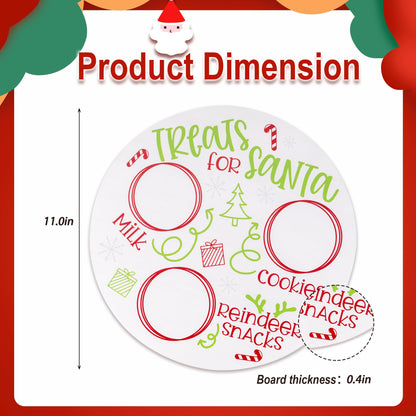 Rmeosye Santa Cookie Plate Treat Santa Christmas Wooden Round Tray Xmas Eve Cookies Milk Reindeer Snacks Cute Platter Mat Wood Plates Board for Christmas Decorations Supplies (White)