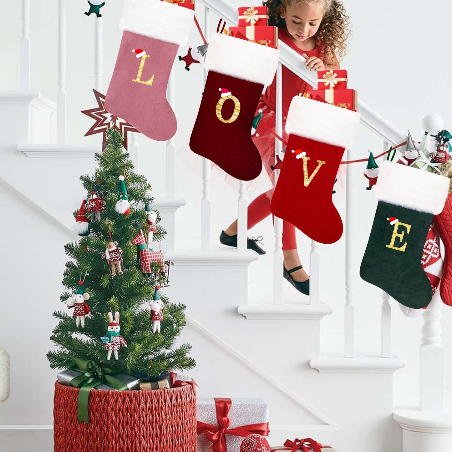 Eoocan 20 Inches Monogram Christmas Stockings Wine Red Velvet with White Super Soft Plush Cuff Embroidered Xmas Stockings Classic Personalized Stocking Decorations for Family Holiday Season Decor(Dad)
