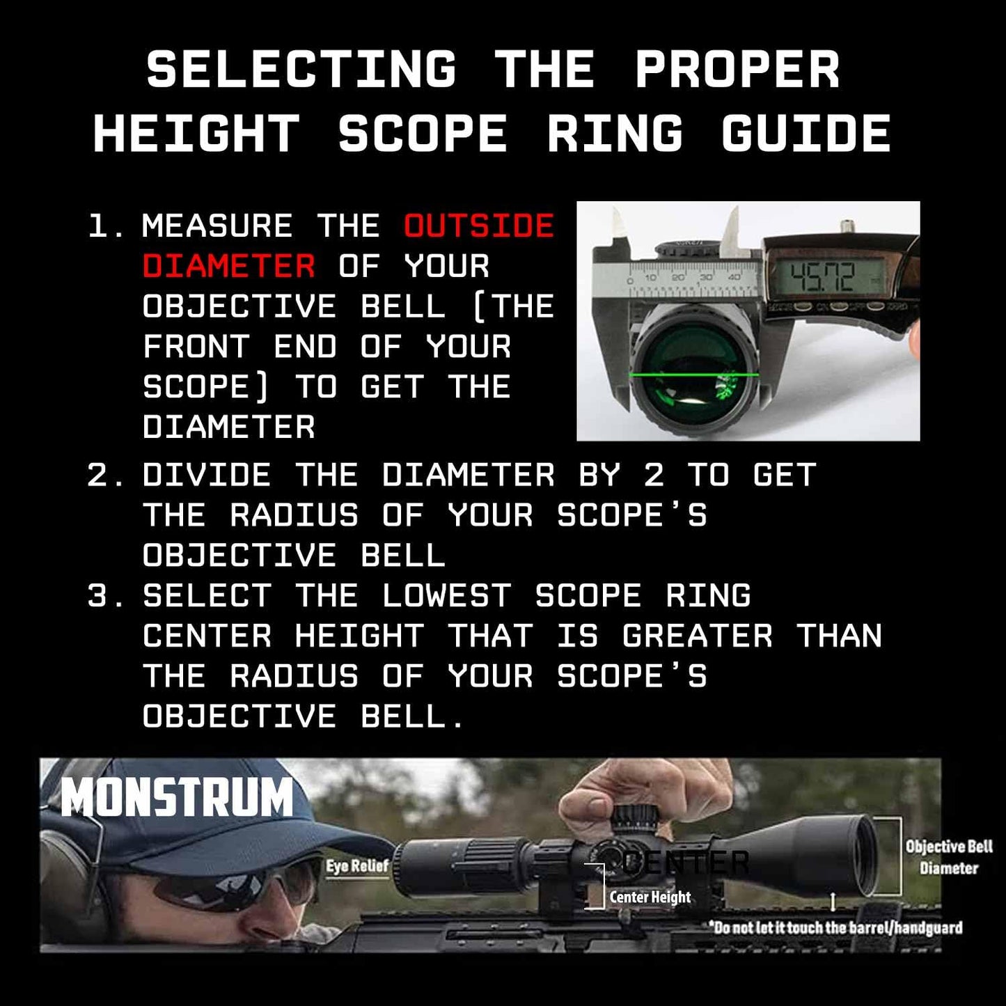 Monstrum Precision Picatinny Scope Rings | 1 inch Diameter | 1.00 inch Center Height