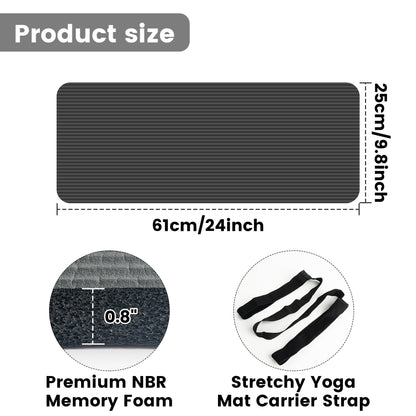 HASSLICKIT Yoga Knee Pad Cushion, 24 x 9.8 x 0.8 in Thick Mini Yoga Mat, Odor-Free NBR Workout Mat with Storage Strap, Small Exercise Mat for Yoga, Pilates, Kneeling, Planks & Home Gym, Black