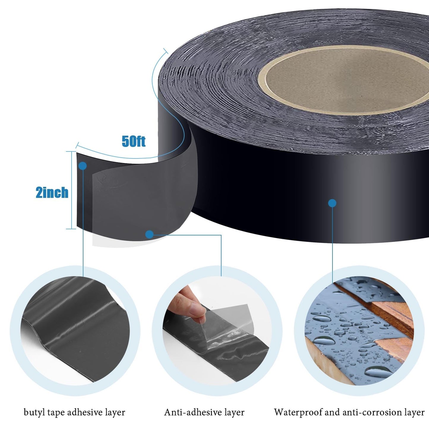 Heelos Joist Tape for Decking 2''×50',10 Pack Weather-Resistant Deck Joist Tape,Waterproof Seal Antiseptic Butyl Joists Tape,Self-Adhesive Flashing Joists Tape for Wood Decks Beams Roof