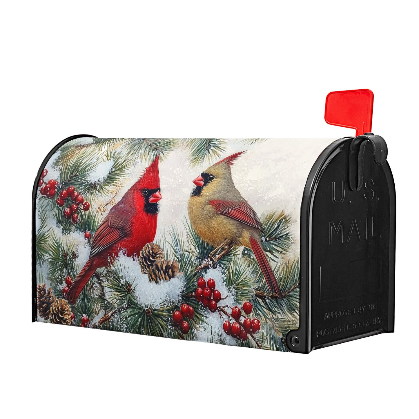 Winter Cardinal Birds Mailbox Covers Magnetic Standard Size 25.5x21in Christmas Decoration Mailbox Wraps Post Letter Box Cover for Home Garden Outdoor Yard