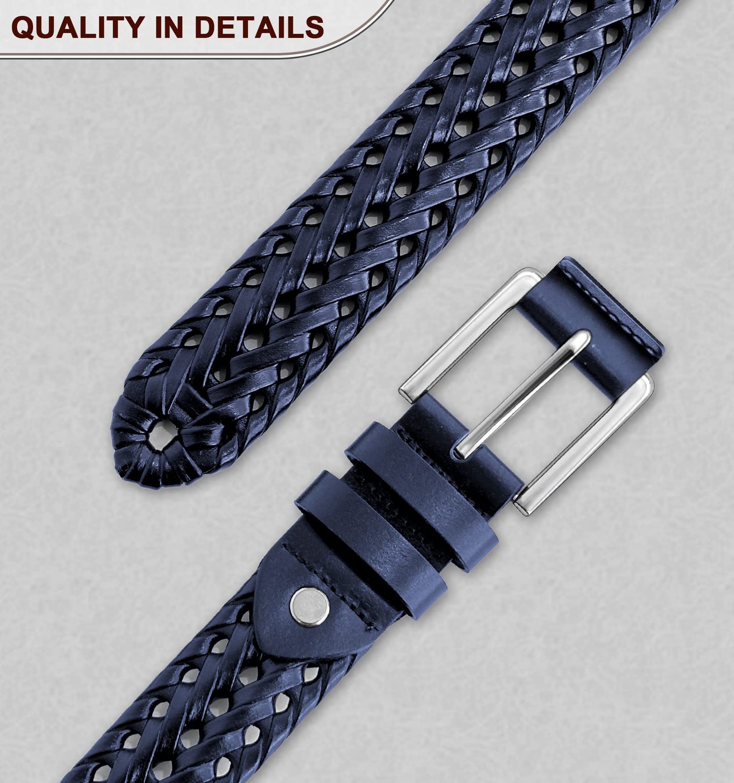 KEMISANT Mens belt 2 Pack, Woven Braided Leather Belt for Men Causal Golf Pants Polo Shirts Matching