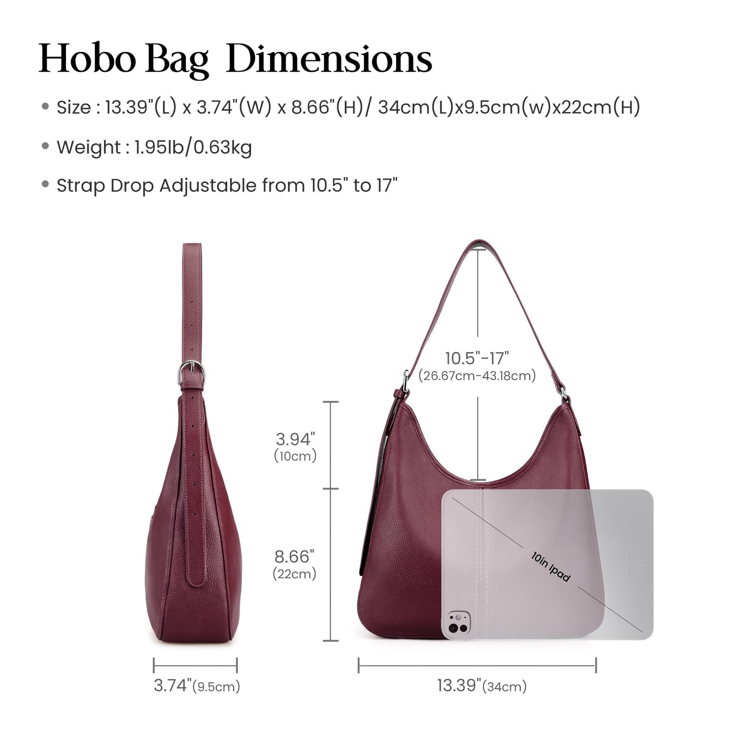 befen Genuine Leather Hobo Bags for Women, Soft Real Leather Women's Shoulder Bag Handbags, Shoulder Purse Designer Bags with Adjustable Strap for Daily Work Travel Fall Fashion, Burgundy