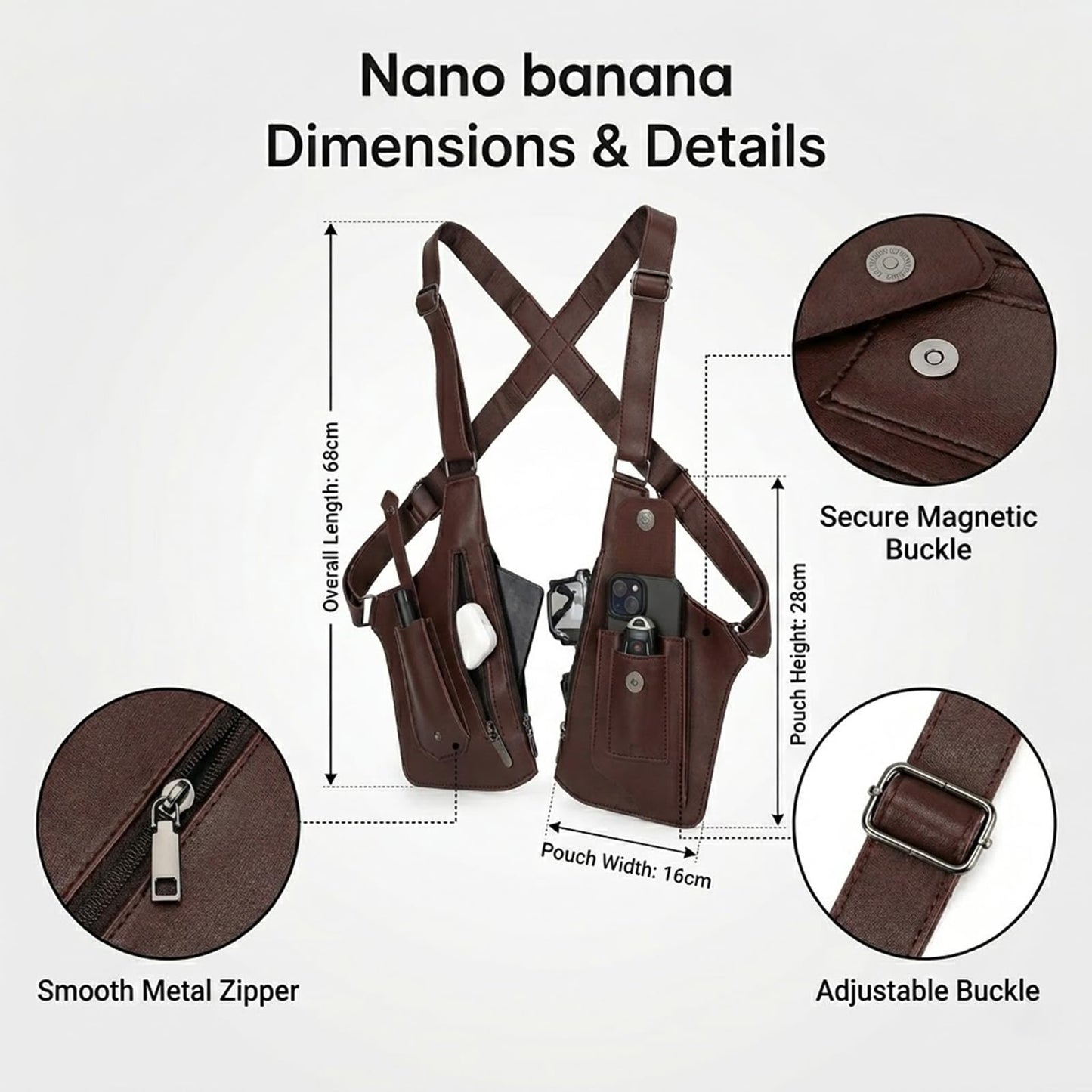 TXVGQMA 1 PC Men Anti Theft Hidden Underarm Shoulder Bag, PU Leather Double Armpit Phone Wallet, Adjustable Security Crossbody Harness Pouch for Travel EDC