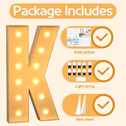 Marquee Letters 4 Feet Tall Large Light Up Letters K Happy Birthday Decorations Marry Me Engagement Party Decor Yellow Light Birthday Decorations Balloon Arch Kit Foam Sign K