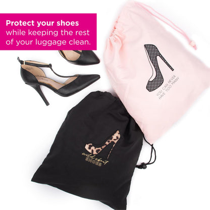 Miamica “Head Over Heels” Shoe Storage Bag, Black, 11” x 9” x 0.25”, Shoe Bag for Women, Protects Footwear & Luggage - Interior Divider, Fits 1-2 Pairs