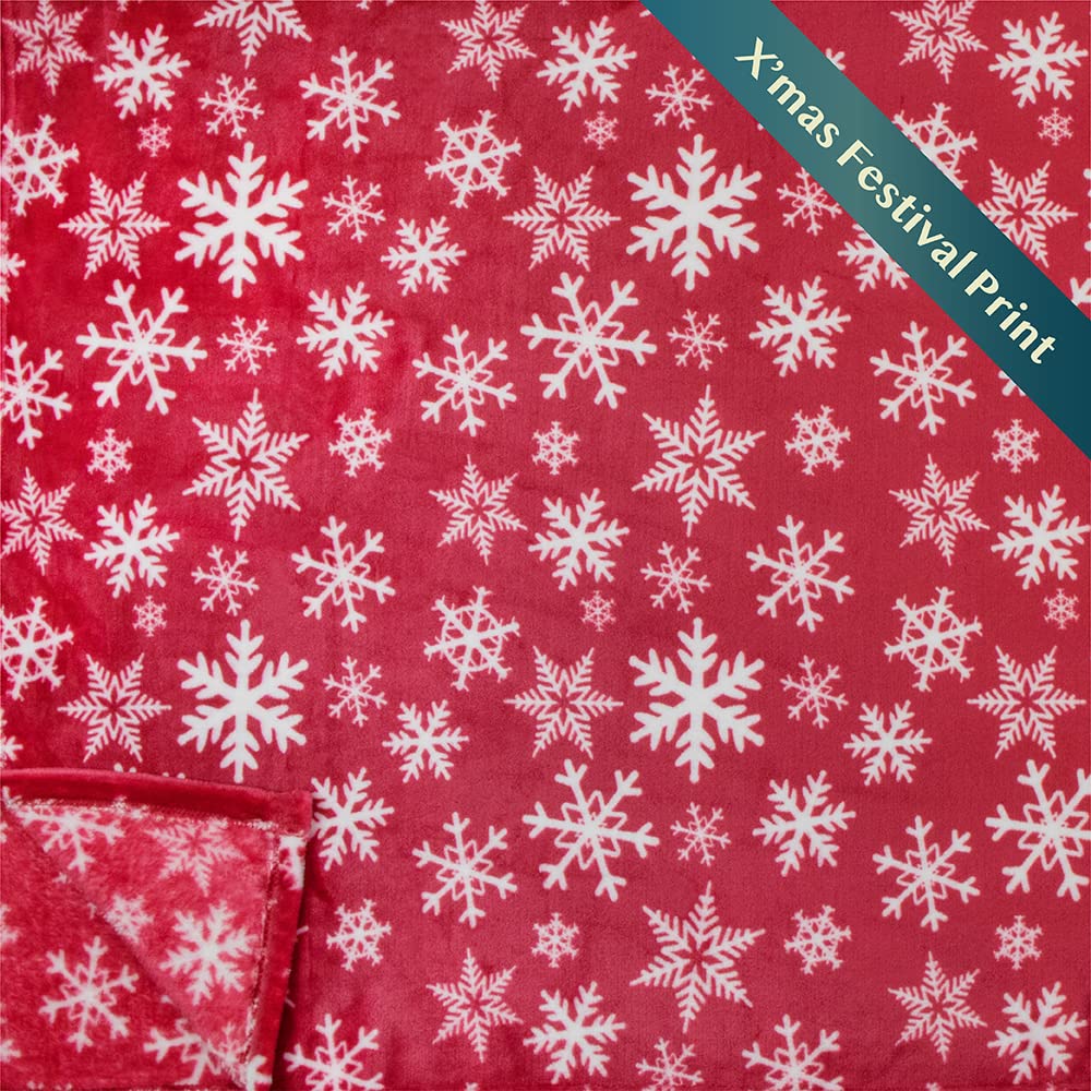 PAVILIA Christmas Throw Blanket | Red Snowflake Christmas Fleece Blanket | Soft, Plush, Warm Winter Cabin Throw, 50x60 (Red/White Snowflake)