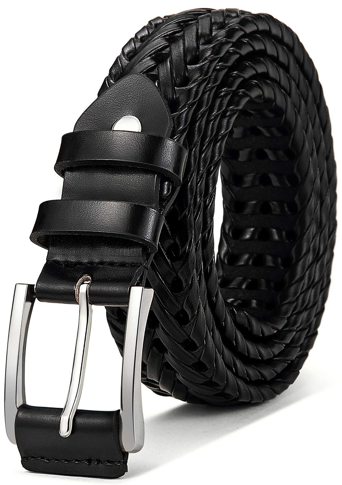 BULLIANT Mens Belts,Leather Woven Braided Belts for Gift Men Casual Jeans Golf(Black,28"-32" Waist Adjustable)