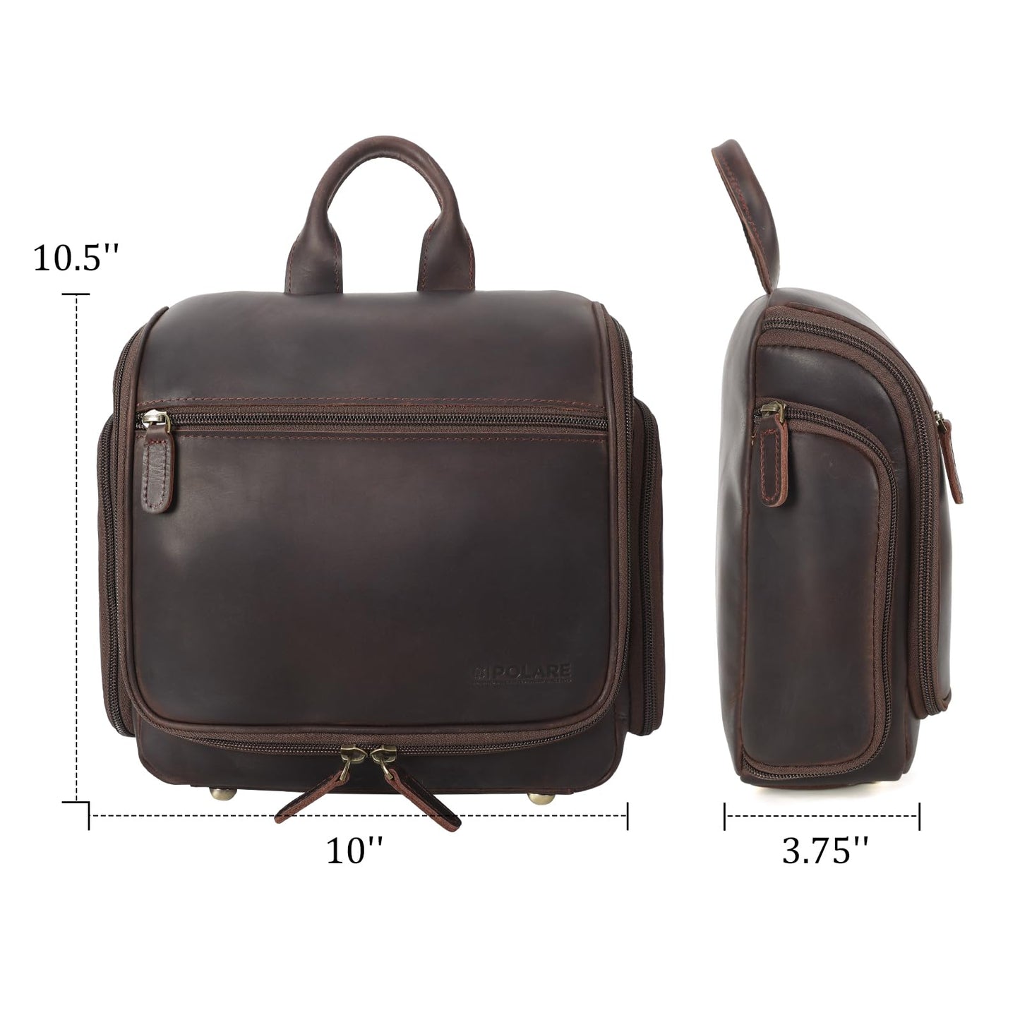 Polare Full Grain Leather Toiletry Bag Travel Hanging Organizer Case Shaving Kit Wash Bag Makeup Cosmetic Dopp Kit with YKK Zippers