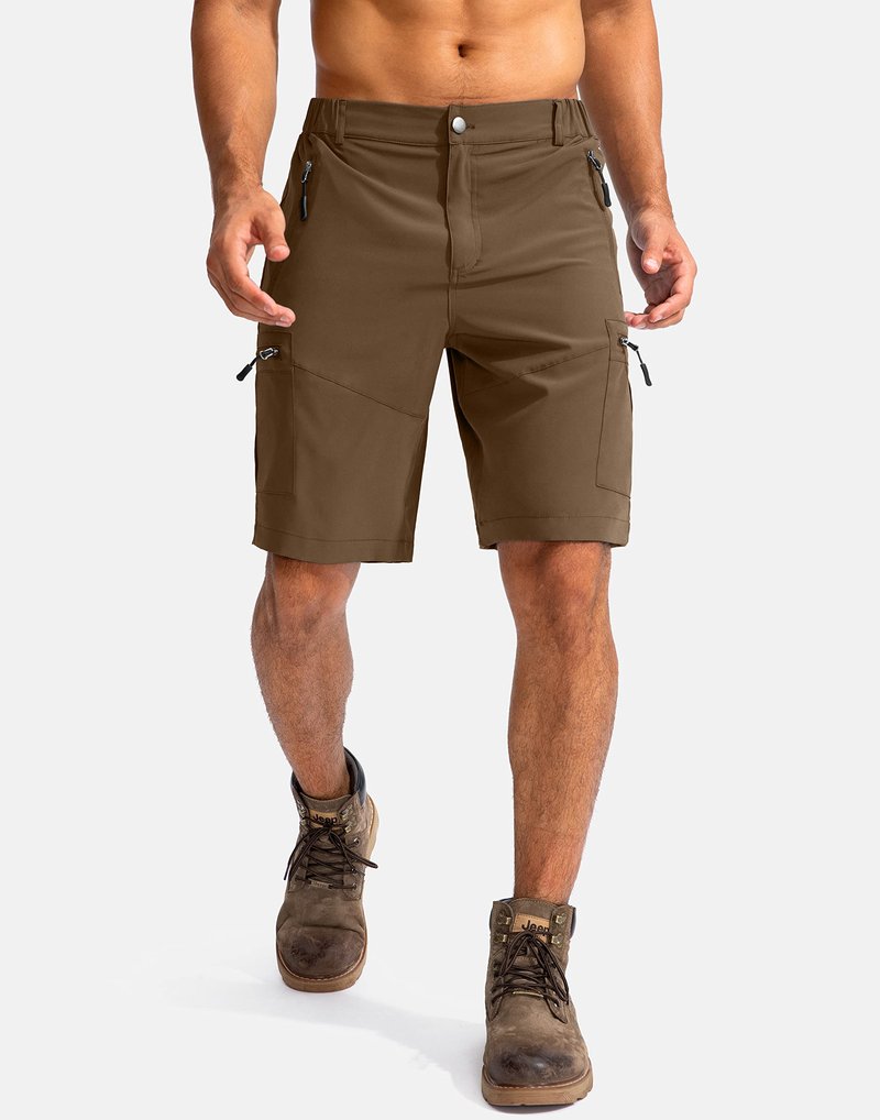 Pudolla Men's Hiking Cargo Shorts 9" Lightweight Outdoor Work Shorts for Men Travel Golf Camping Casual with 5 Zipper Pockets(Brown 3X-Large)