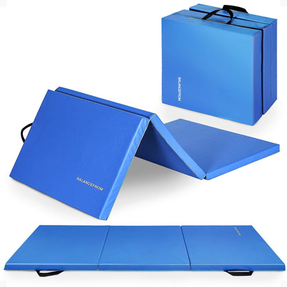 BalanceFrom 2" Thick Three Fold Folding Exercise Mat with Carrying Handles for MMA, Gymnastics and Home Gym Protective Flooring (Blue)