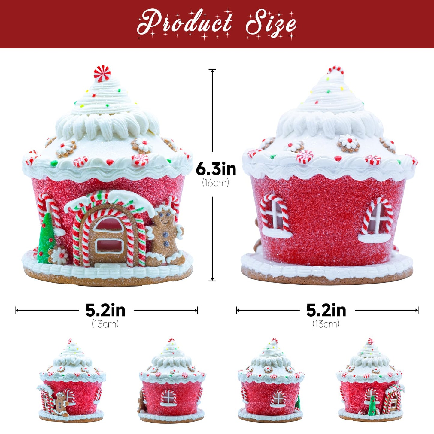 TXXCLOE 6 Inch LED Christmas Gingerbread House, Battery Operated Christmas Decor with Lights, Tabletop Holiday Village House for Home Office Festive Centerpiece Gift