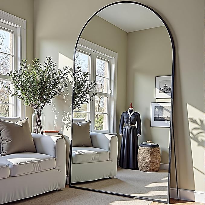 Full Length Mirror, Oversized 81"x41" Arched-Top Floor Mirror, Free Standing Mirrors, Modern Full Body Mirrors with Aluminum Alloy Frame for Bedroom,Living Room, Black