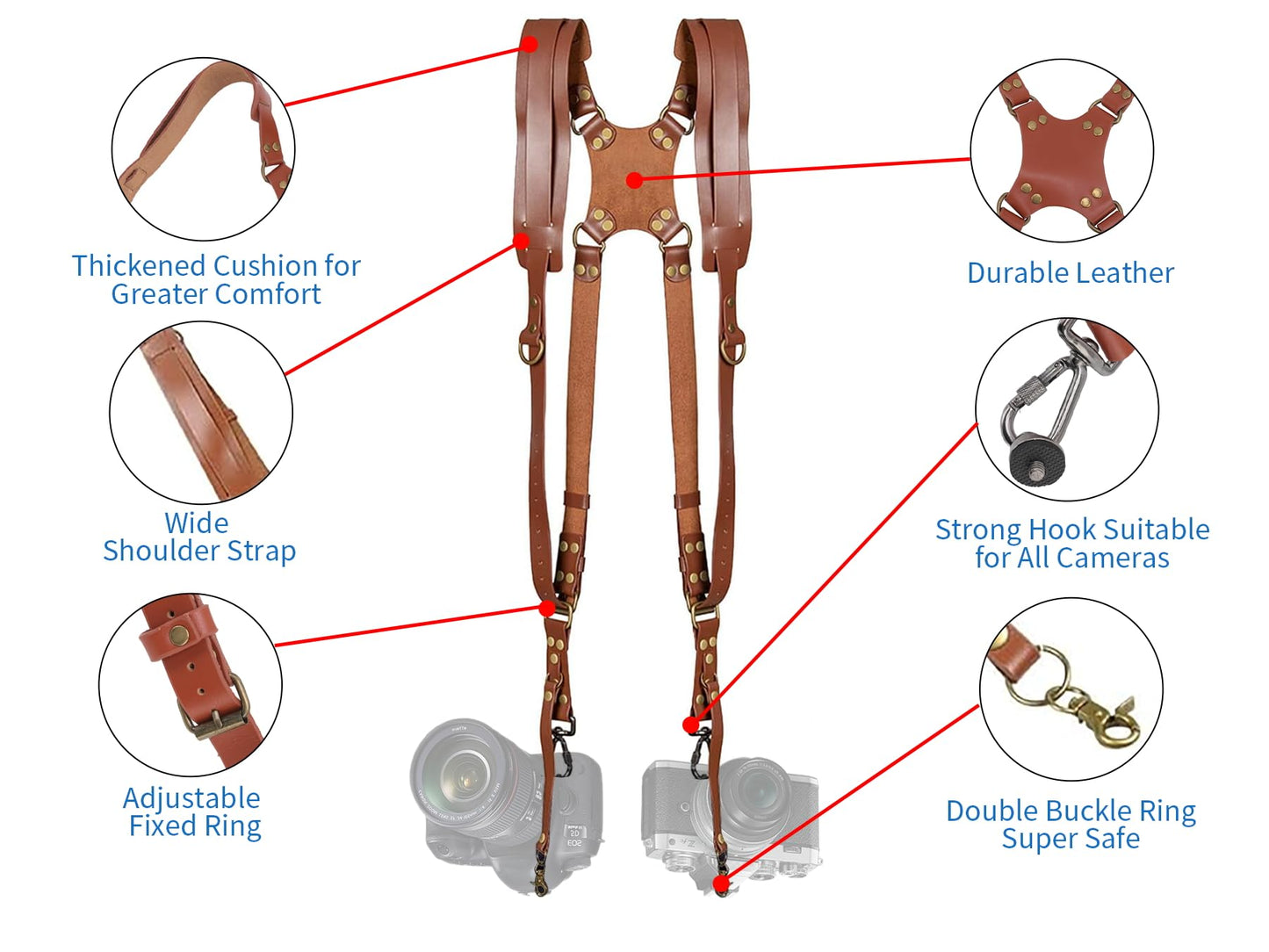 Jerliflyer Camera Harness, Dual Camera Harness, Camera Straps for Photographers for DSLR/SLR (Brown)