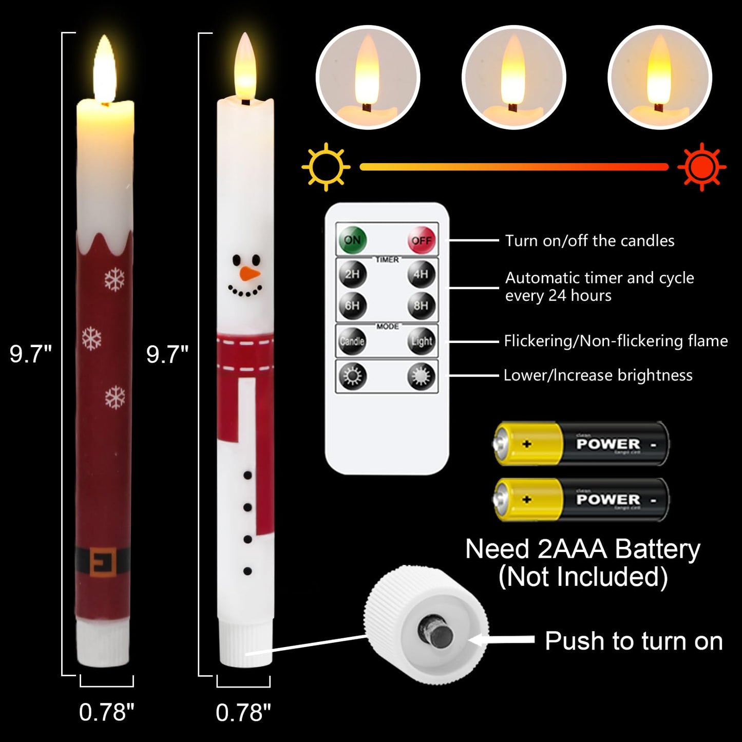 Wondise Christmas Snowman Flameless Taper Candles with Remote Timer, Real Waxy Battery Operated Flickering Candlesticks 3D Wick LED Candles 9.6inch for Halloween Christmas Thanksgiving Decoration