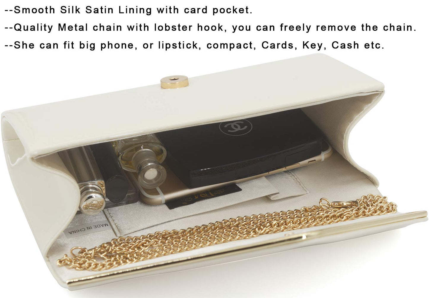Dexmay Envelope Clutch Purse for Women Shiny Patent Leather Foldover Evening Bag Formal Handbag Ivory