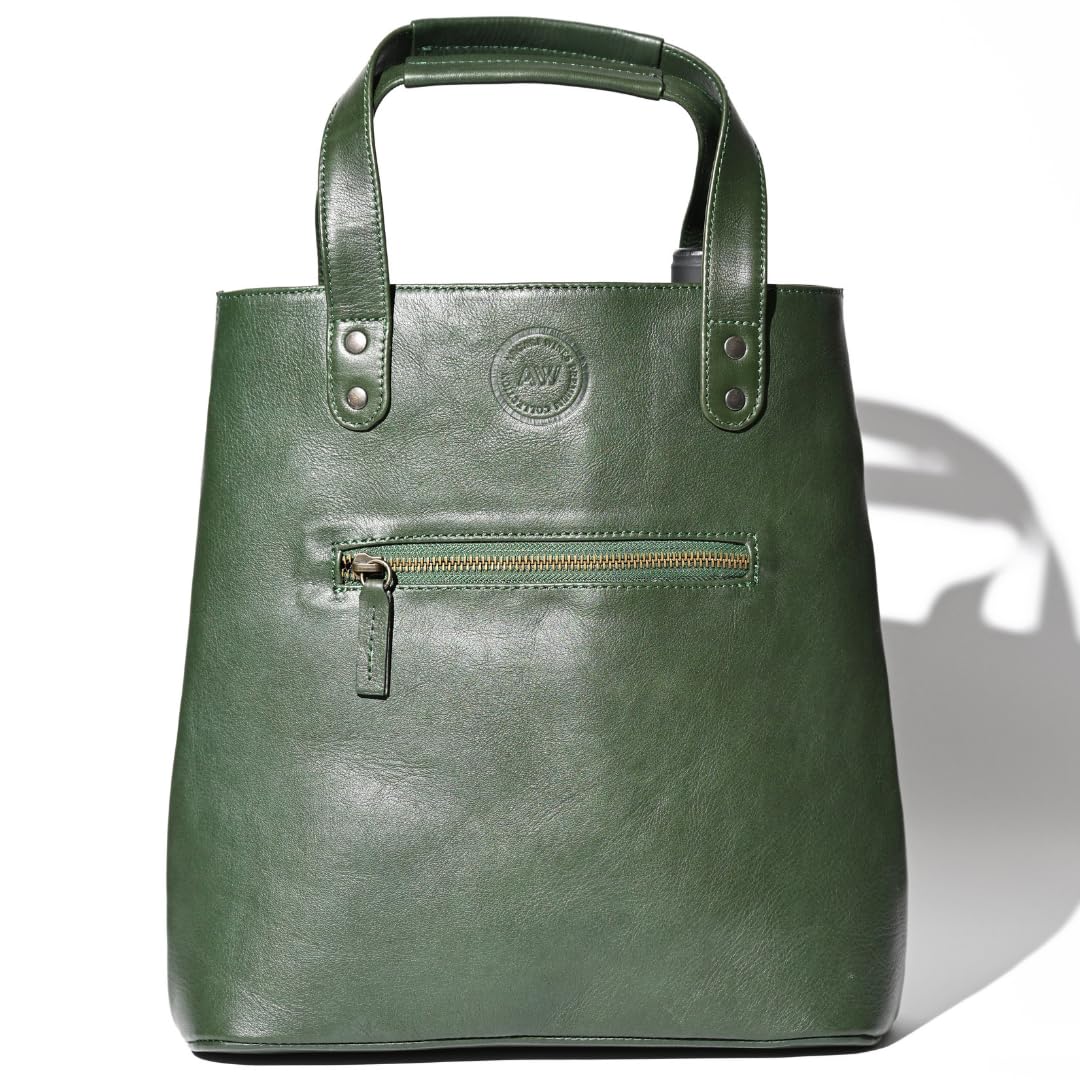 Argali Wines Premium Collection Leather Wine Tote Bag, Hold 2 Bottles, Green