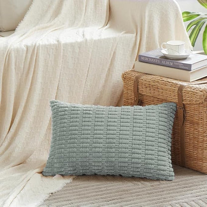 Fancy Homi Decorative Throw Pillow Covers for Living Room Couch Bed, Modern Farmhouse Boho Home Decor, Accent Cushion Case (12 x 24-Inch, Grey Blue)