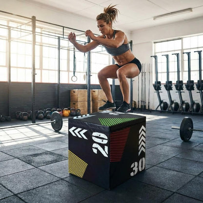 GarveeHome Plyometric Jump Box for Home Gym, 3-in-1 Adjustable Height (16/20/24 Inch) Soft Plyo Box with Anti-Slip PVC Cover - Strength Training for Beginner to Advanced